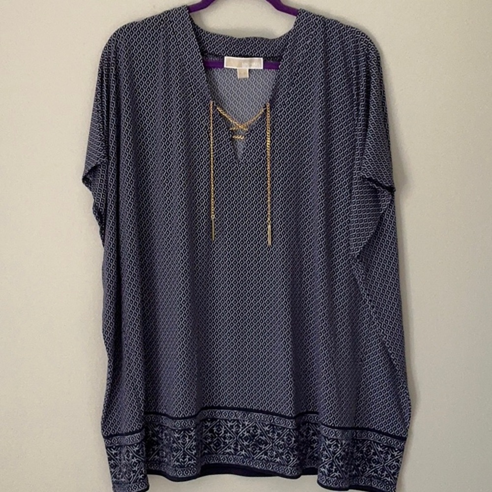 Michael Kors Navy Patterned Top with gold chain